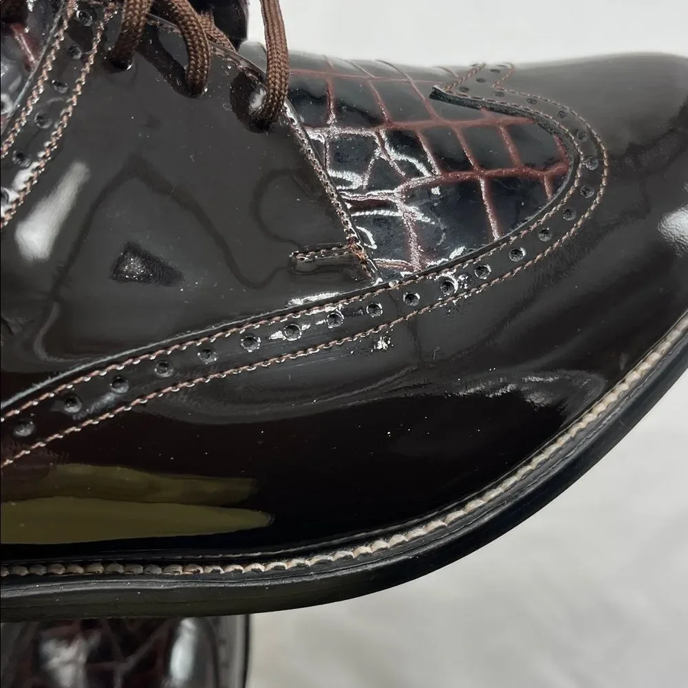 Stacy Baldwin Brown Patent Leather Oxford Wingtip Dress Shoes